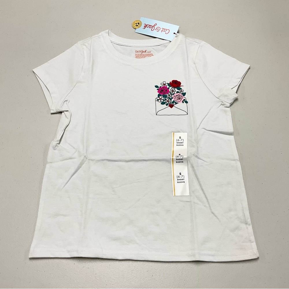 Cat & Jack Off White Tee with Floral Envelope Design